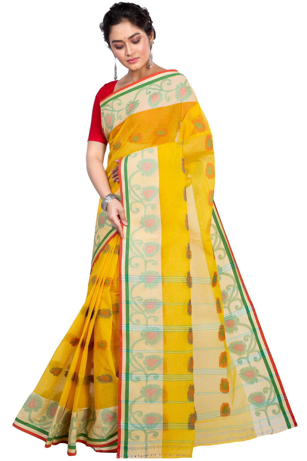 Yellow Pure Cotton HapChaka Tant Saree (884)